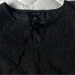 Talbots Womens Lined Lace Blouse Balloon Sleeve Round Neck Tunic Sz S Dark Black